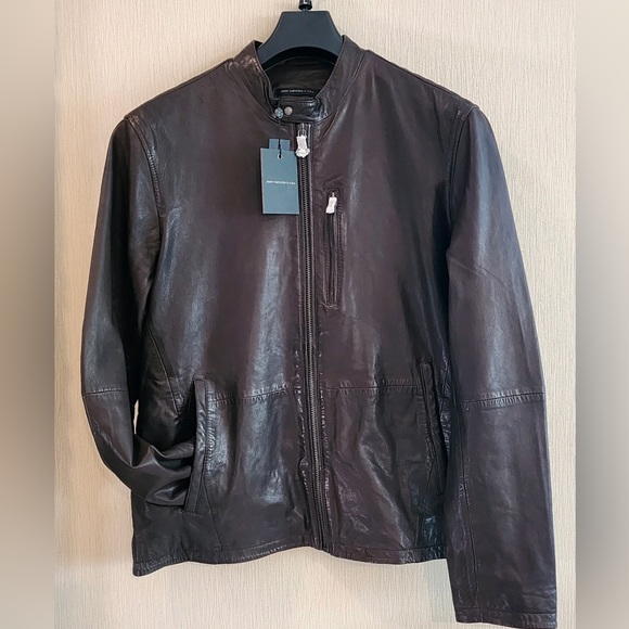 John Varvatos Soft and Luxurious Genuine Sheep Leather Racer Jacket Dk Brown-szL - Picture 3 of 15